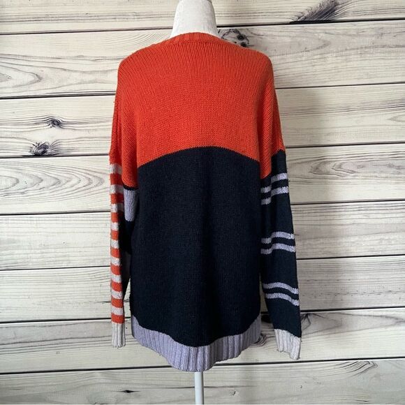 Zaket & Plover Orange & Navy Cashmere Wool Cotton Blend Colorblock Sweater - Picture 4 of 6